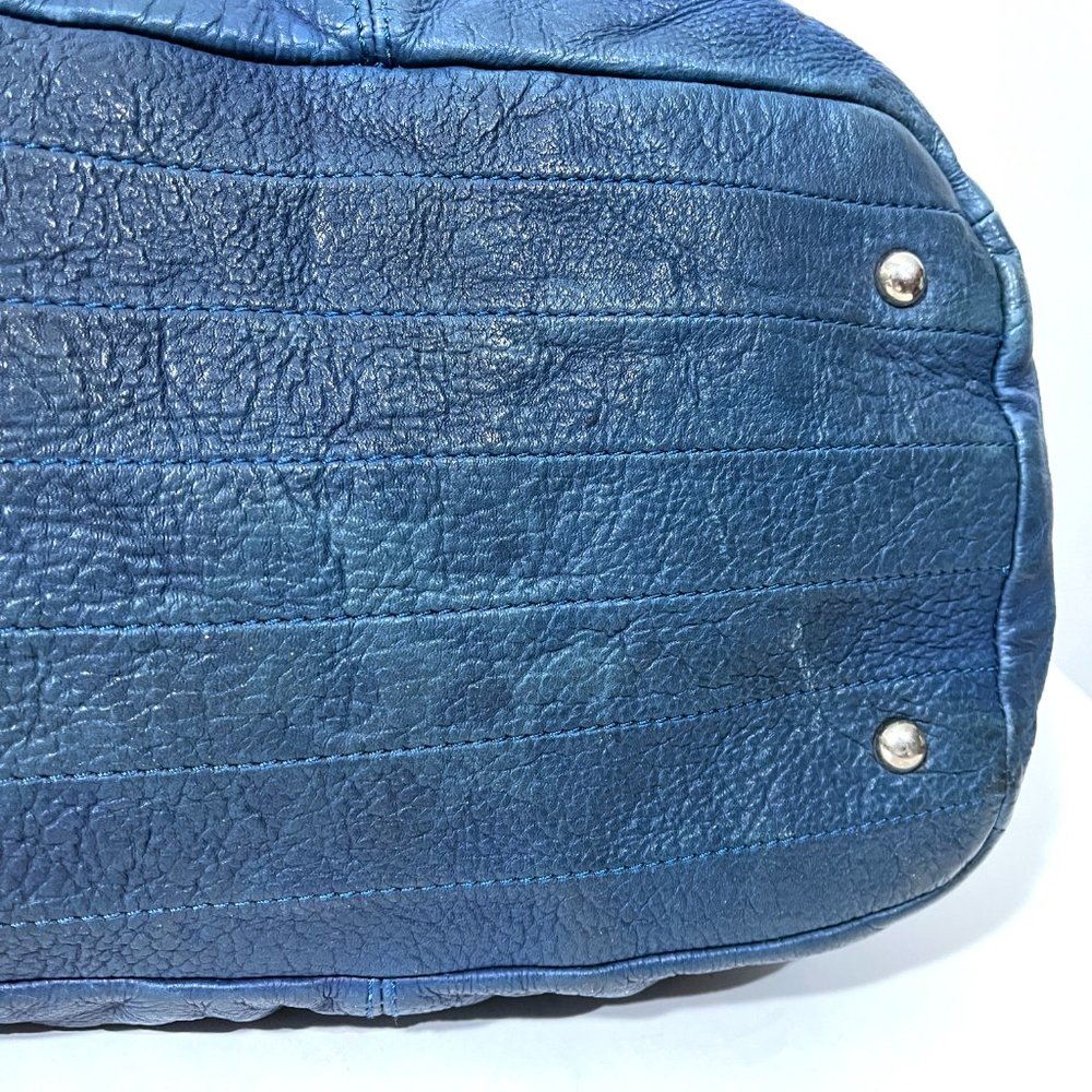 Tano Blue Pebbled Leather Shoulder Bag - Picture 10 of 15